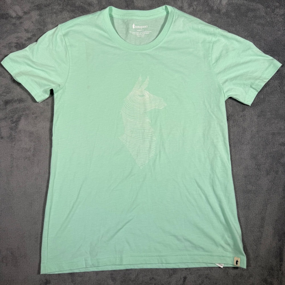 Cotopaxi Graphic T-Shirt Womens Small Mint Green Llama Outdoors Short Sleeve